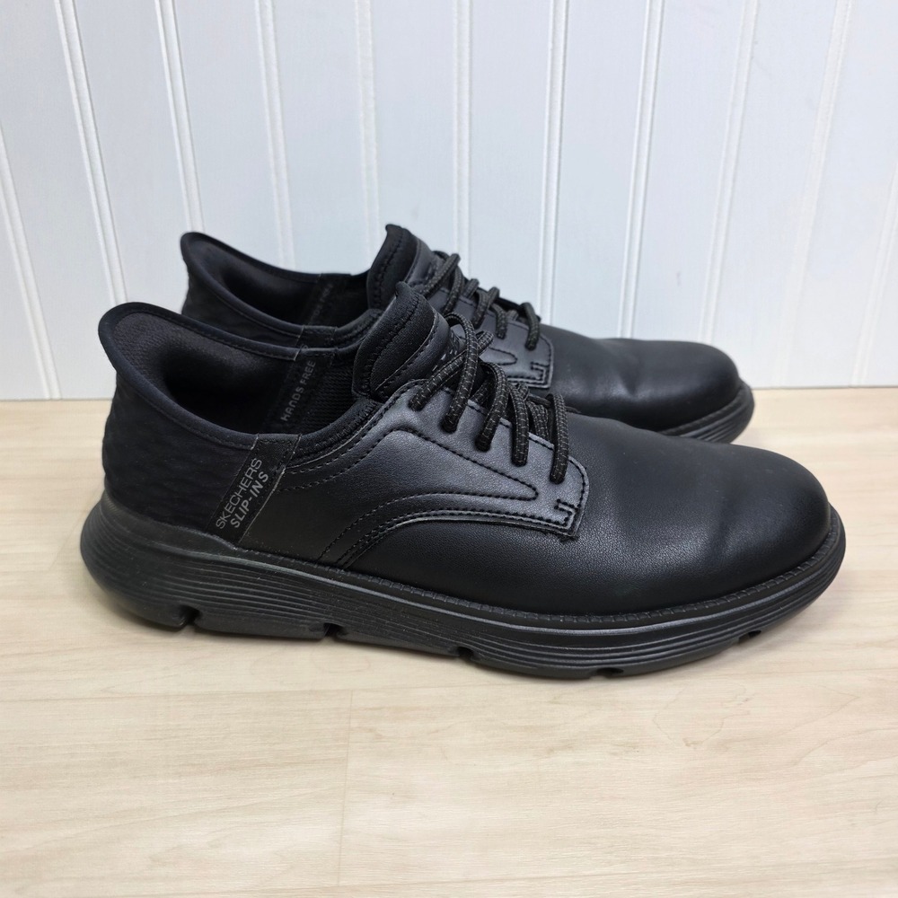 Skechers Mens Slip-ins Garza Gervin Black Leather Oxford Shoes 205046 Size 10.5